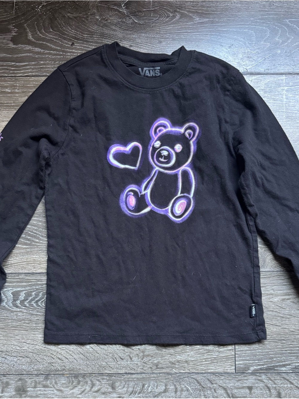 Vans Black Long-Sleeve Tee with Neon Purple Teddy Graphic